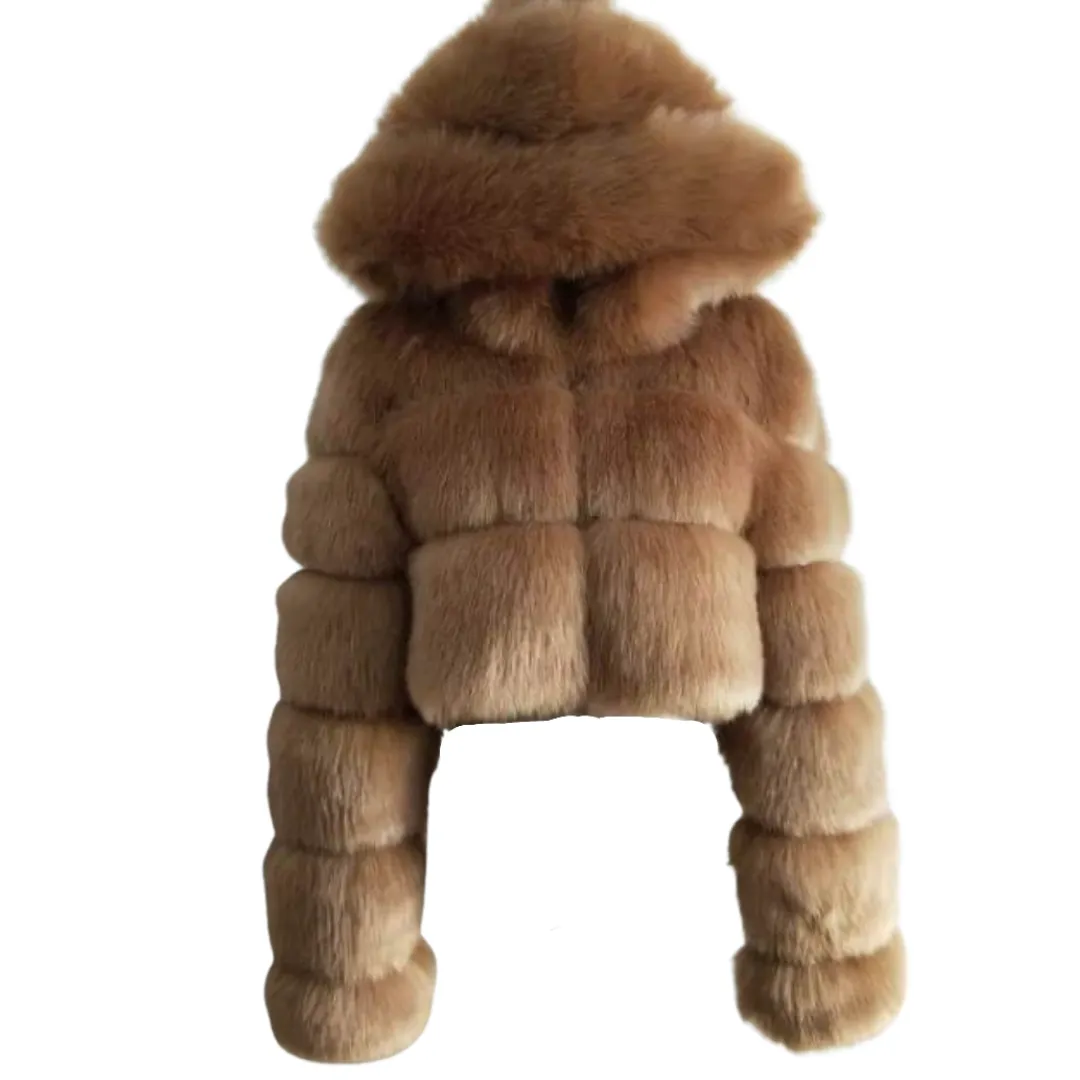 Faux Fur Hooded Cropped Coat