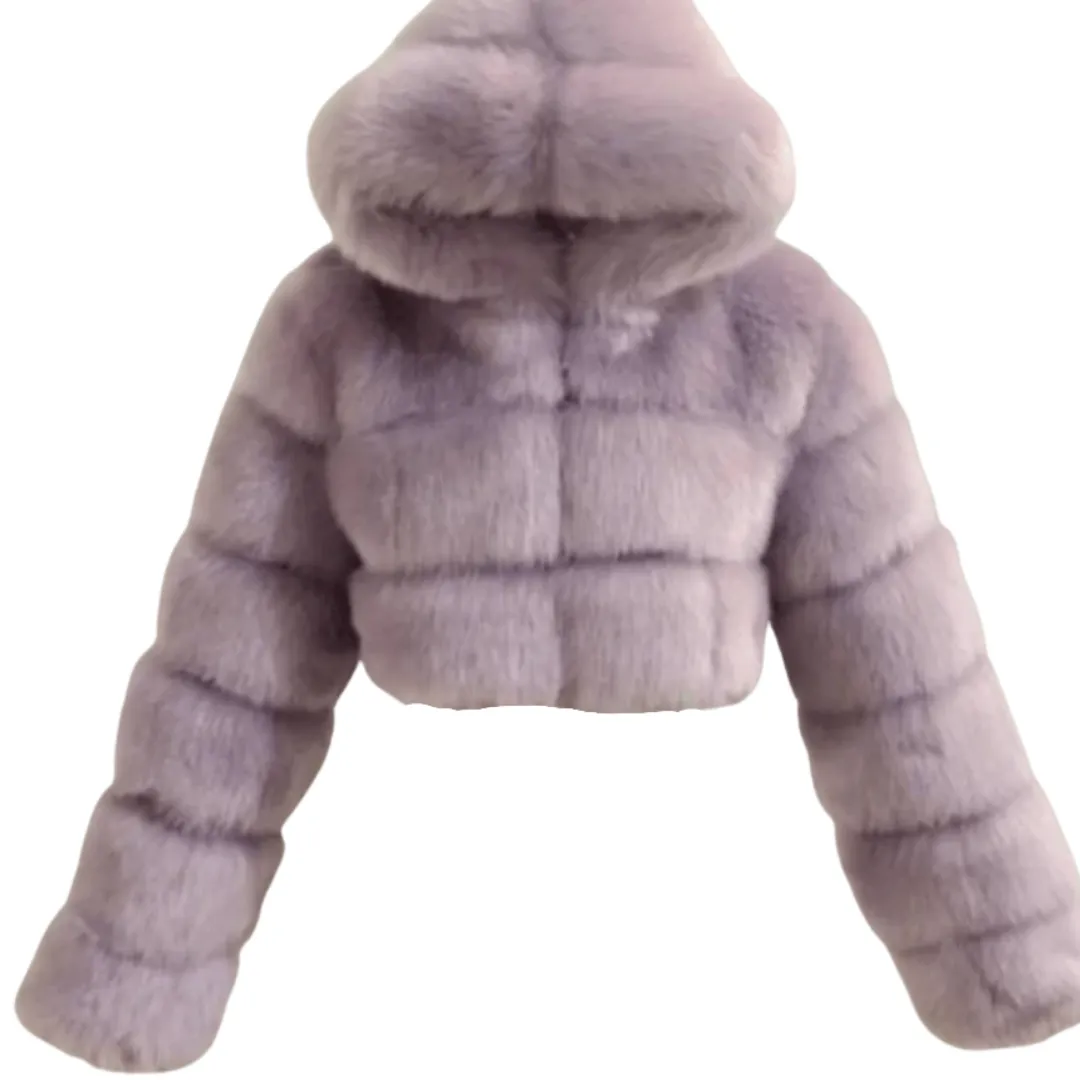 Faux Fur Hooded Cropped Coat