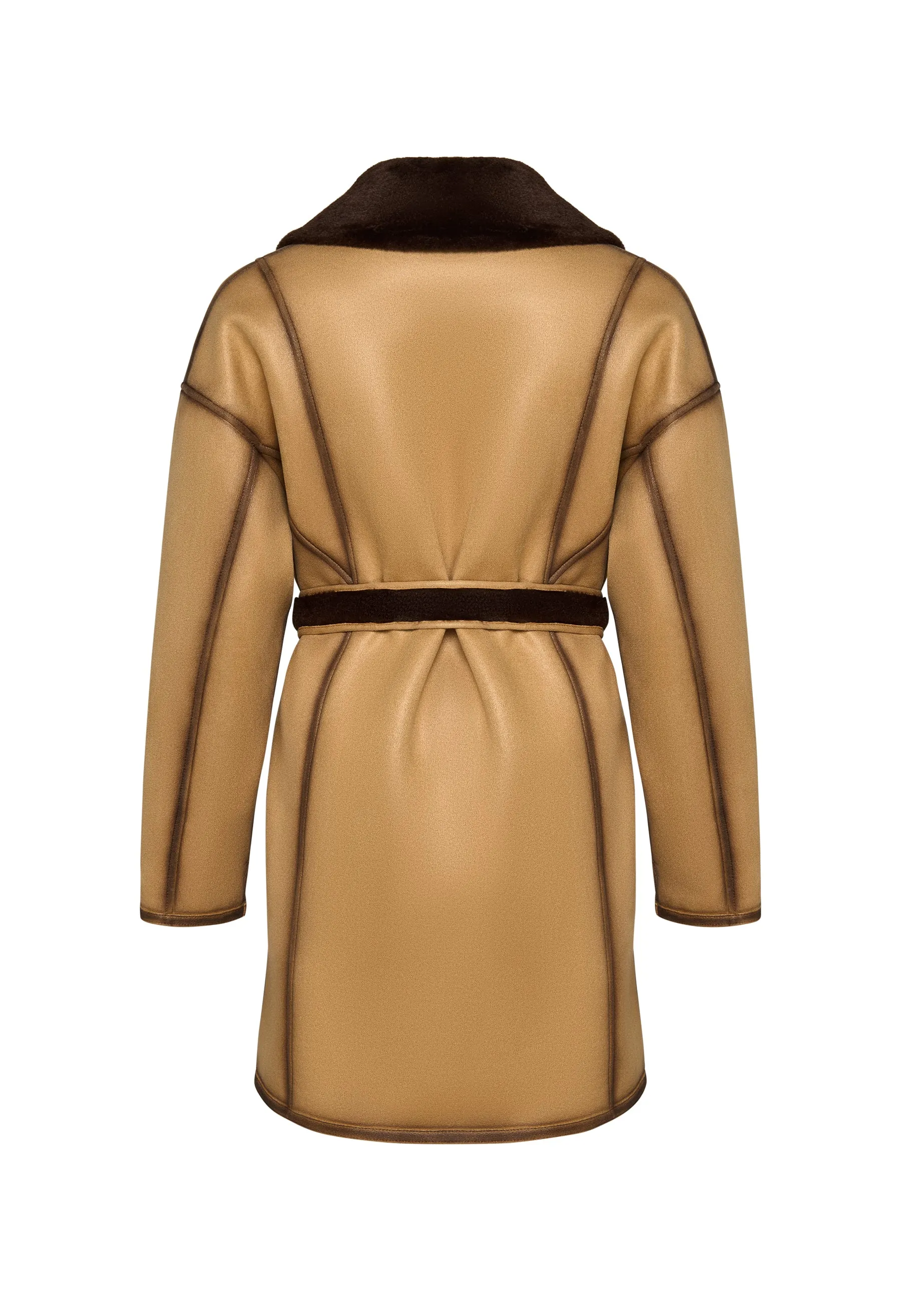 Faux Reversible Shearling Coat with Belt