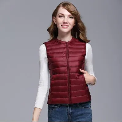 Fitaylor New Women 90% White Duck Down Vest Women Ultra Light Duck Down Vest Jacket Autumn Winter Round Collar Sleeveless Coat