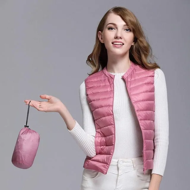 Fitaylor New Women 90% White Duck Down Vest Women Ultra Light Duck Down Vest Jacket Autumn Winter Round Collar Sleeveless Coat