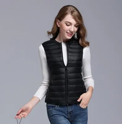 Fitaylor New Women 90% White Duck Down Vest Women Ultra Light Duck Down Vest Jacket Autumn Winter Round Collar Sleeveless Coat