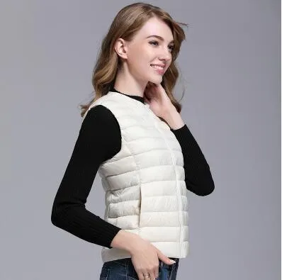 Fitaylor New Women 90% White Duck Down Vest Women Ultra Light Duck Down Vest Jacket Autumn Winter Round Collar Sleeveless Coat