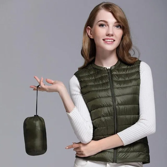 Fitaylor New Women 90% White Duck Down Vest Women Ultra Light Duck Down Vest Jacket Autumn Winter Round Collar Sleeveless Coat