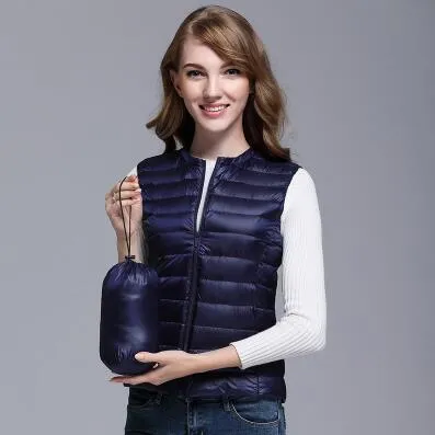 Fitaylor New Women 90% White Duck Down Vest Women Ultra Light Duck Down Vest Jacket Autumn Winter Round Collar Sleeveless Coat