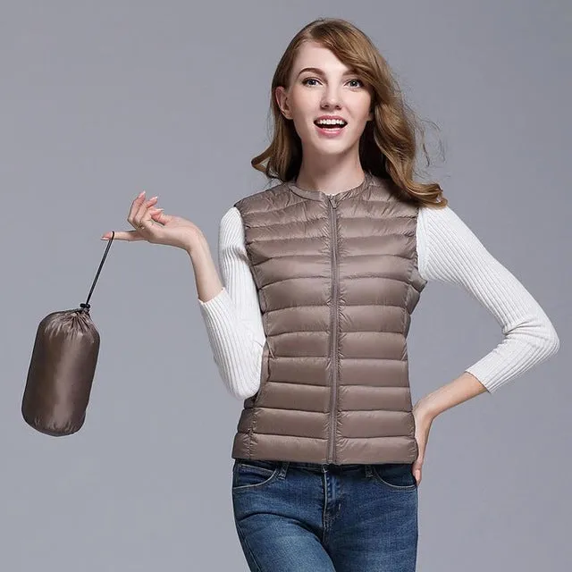 Fitaylor New Women 90% White Duck Down Vest Women Ultra Light Duck Down Vest Jacket Autumn Winter Round Collar Sleeveless Coat