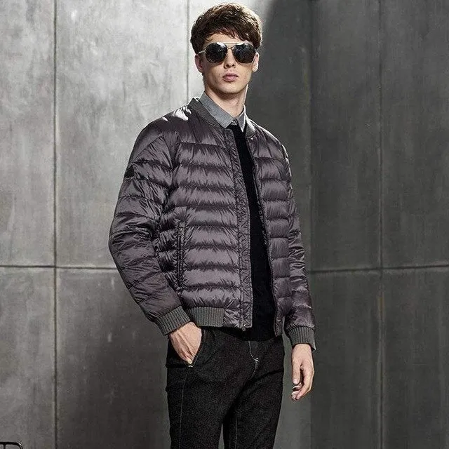 Fitaylor Winter Men's Ultra Light Down Jacket Warm 90% White Duck Down Parka Stand Collar Baseball Uniform Zipper Down Outwear