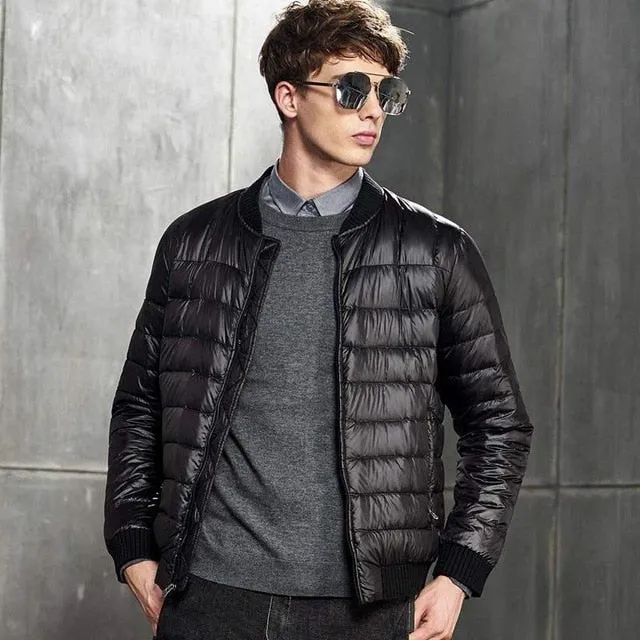 Fitaylor Winter Men's Ultra Light Down Jacket Warm 90% White Duck Down Parka Stand Collar Baseball Uniform Zipper Down Outwear