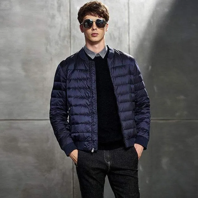 Fitaylor Winter Men's Ultra Light Down Jacket Warm 90% White Duck Down Parka Stand Collar Baseball Uniform Zipper Down Outwear
