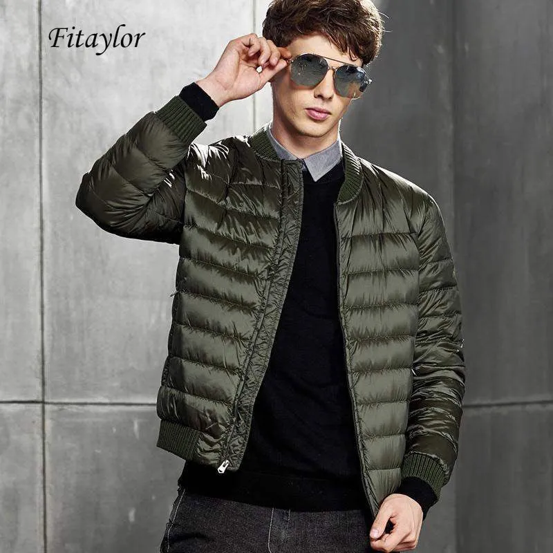 Fitaylor Winter Men's Ultra Light Down Jacket Warm 90% White Duck Down Parka Stand Collar Baseball Uniform Zipper Down Outwear