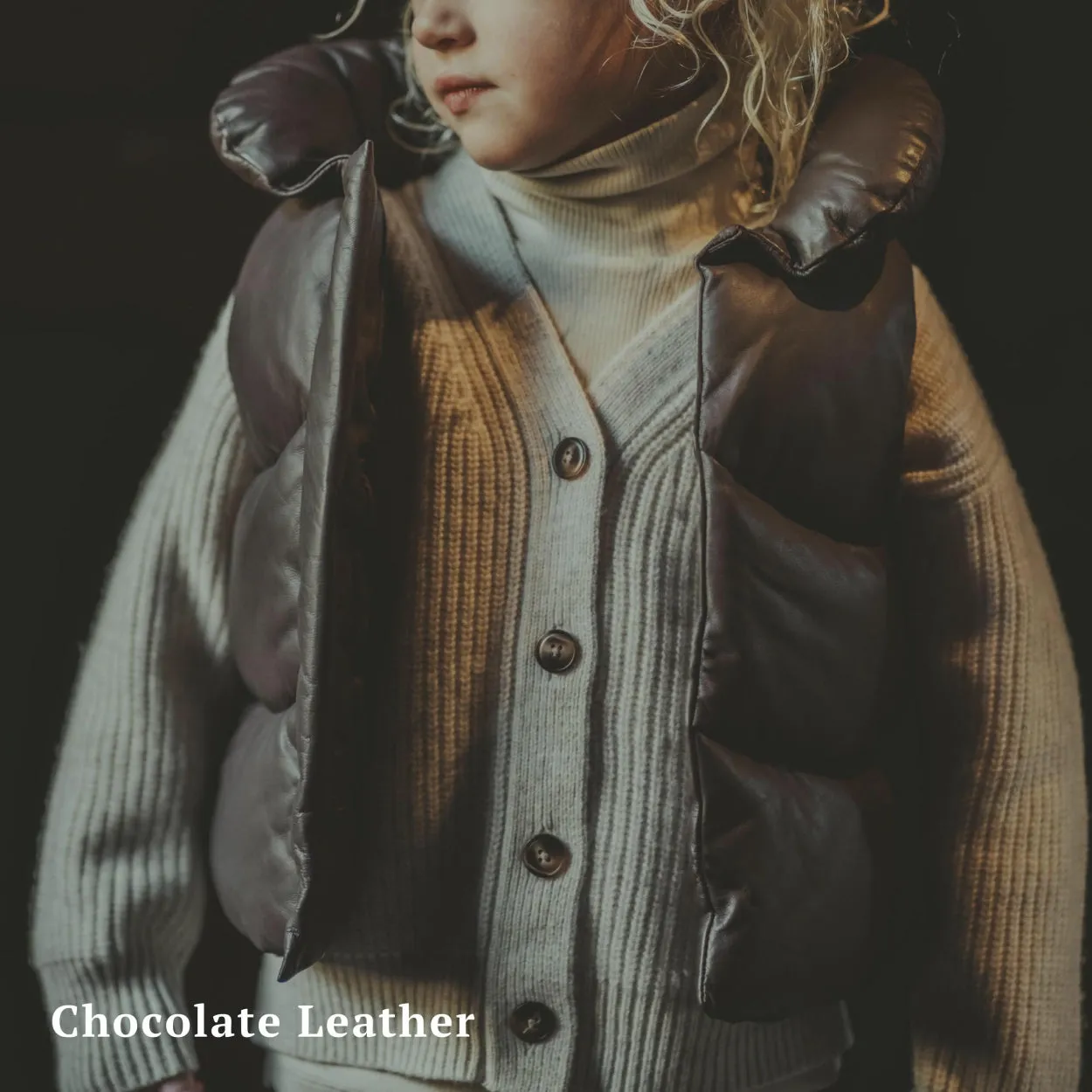 Flane Leather Bodywarmer | Powder Cream Leather