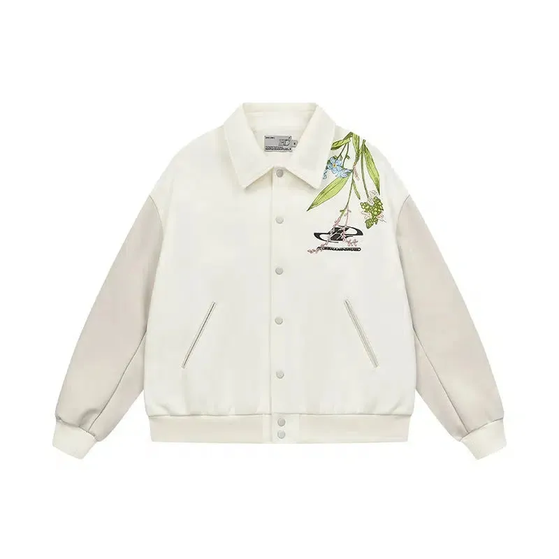 Floral Embroidery Baseball Jacket