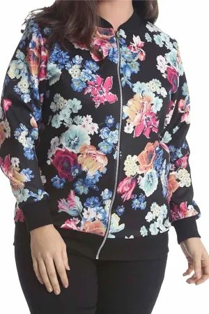 Floral Rose Print Bomber Jacket