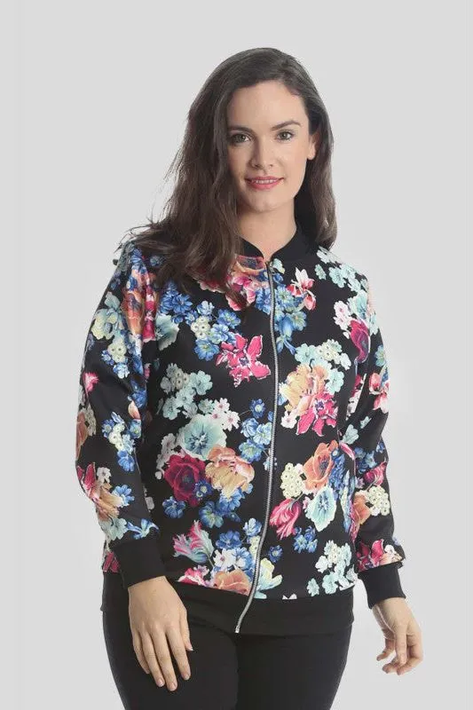 Floral Rose Print Bomber Jacket