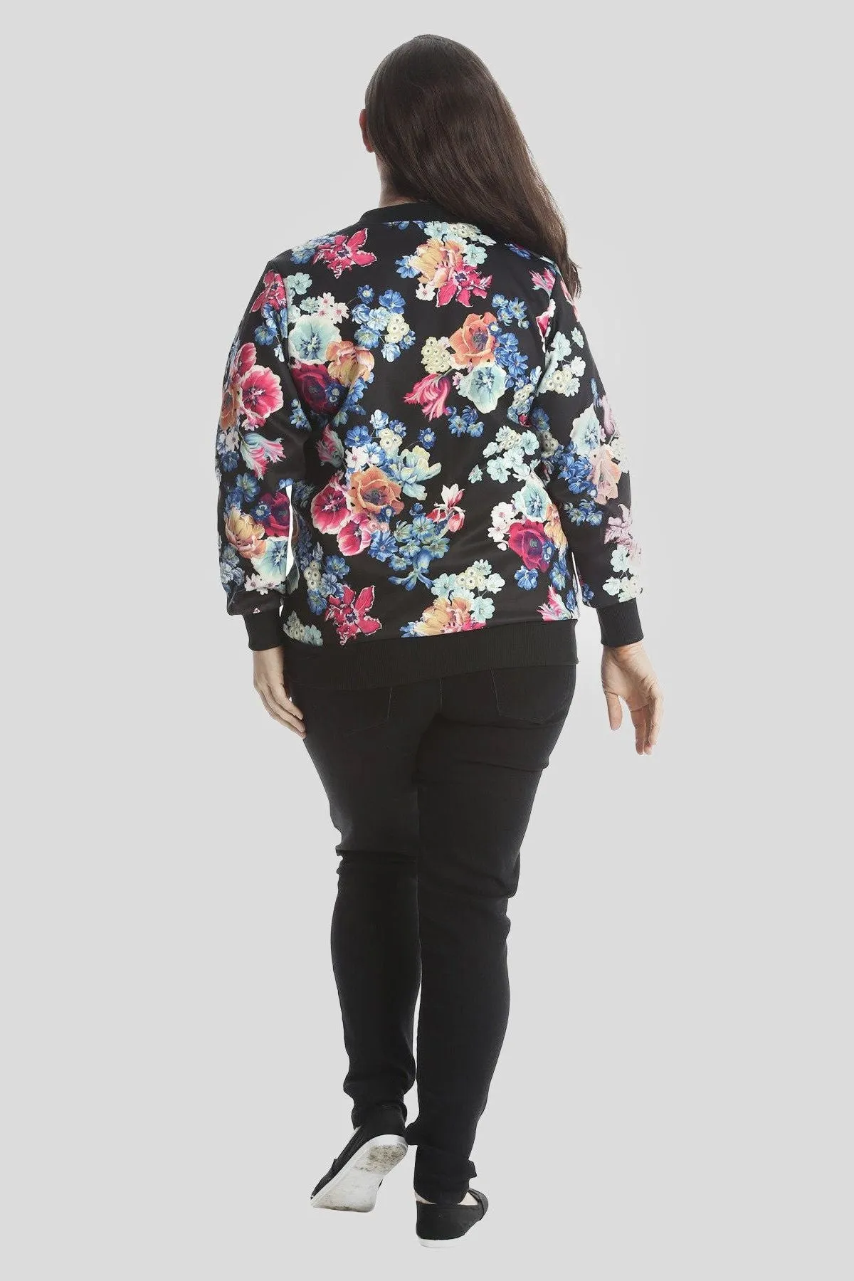 Floral Rose Print Bomber Jacket