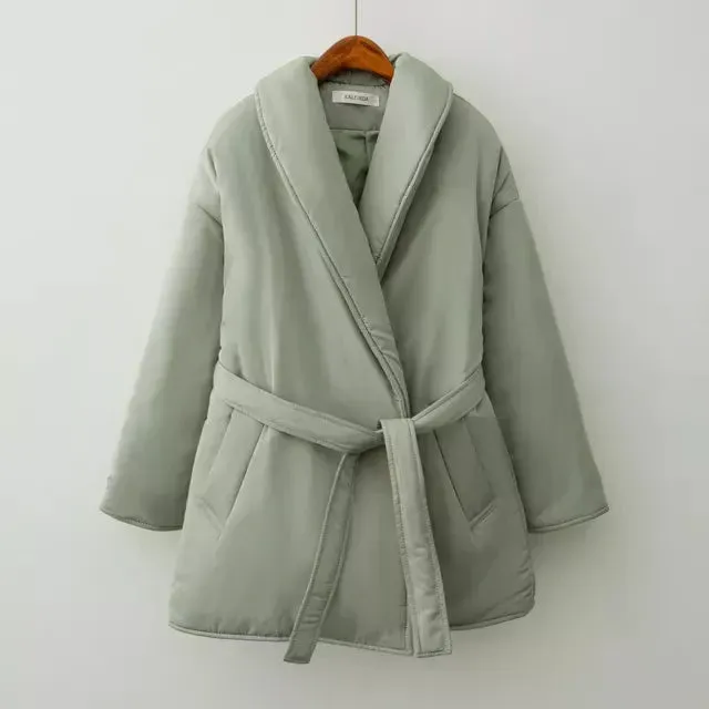 Fluffy Belted Elegant Outwear Coats