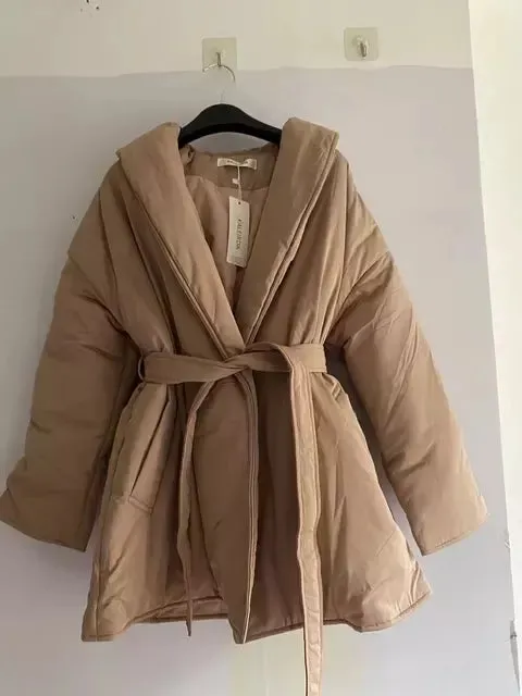 Fluffy Belted Elegant Outwear Coats
