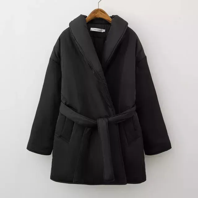 Fluffy Belted Elegant Outwear Coats