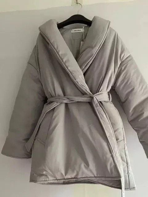 Fluffy Belted Elegant Outwear Coats