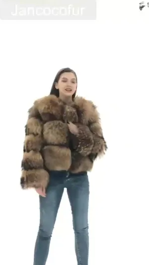 Fluffy Luxury Winter Thick Fur Jacket Cropped Real Raccoon Fur Coat Women