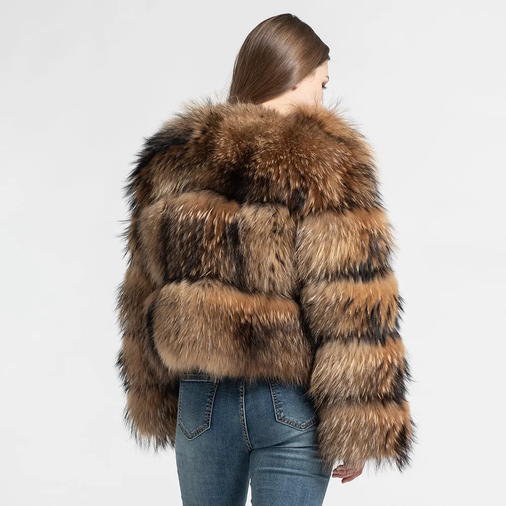Fluffy Luxury Winter Thick Fur Jacket Cropped Real Raccoon Fur Coat Women