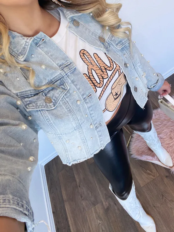 For The Love Of Pearl Denim Jacket with Pearls