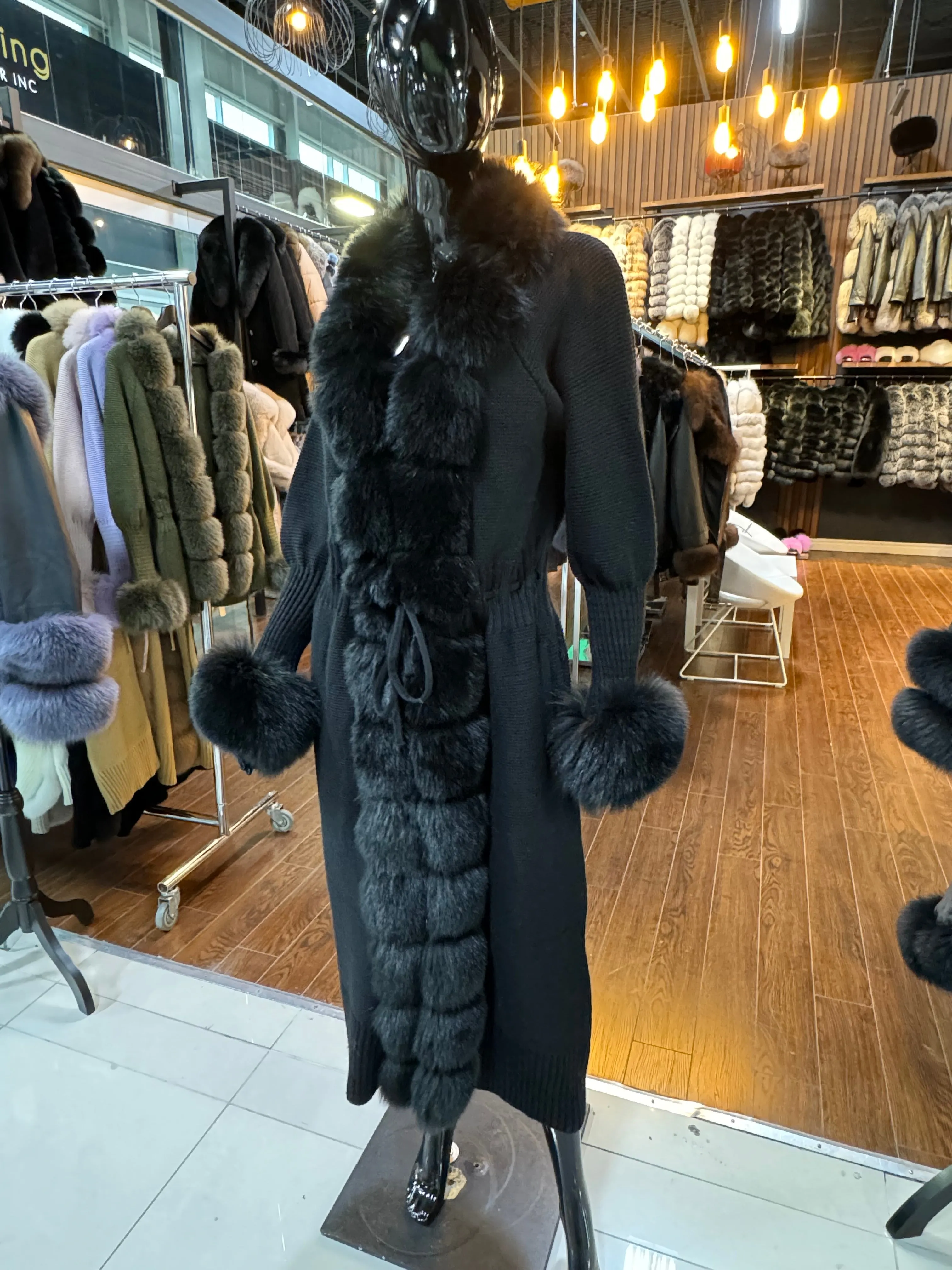 Fox fur and handwoven coat