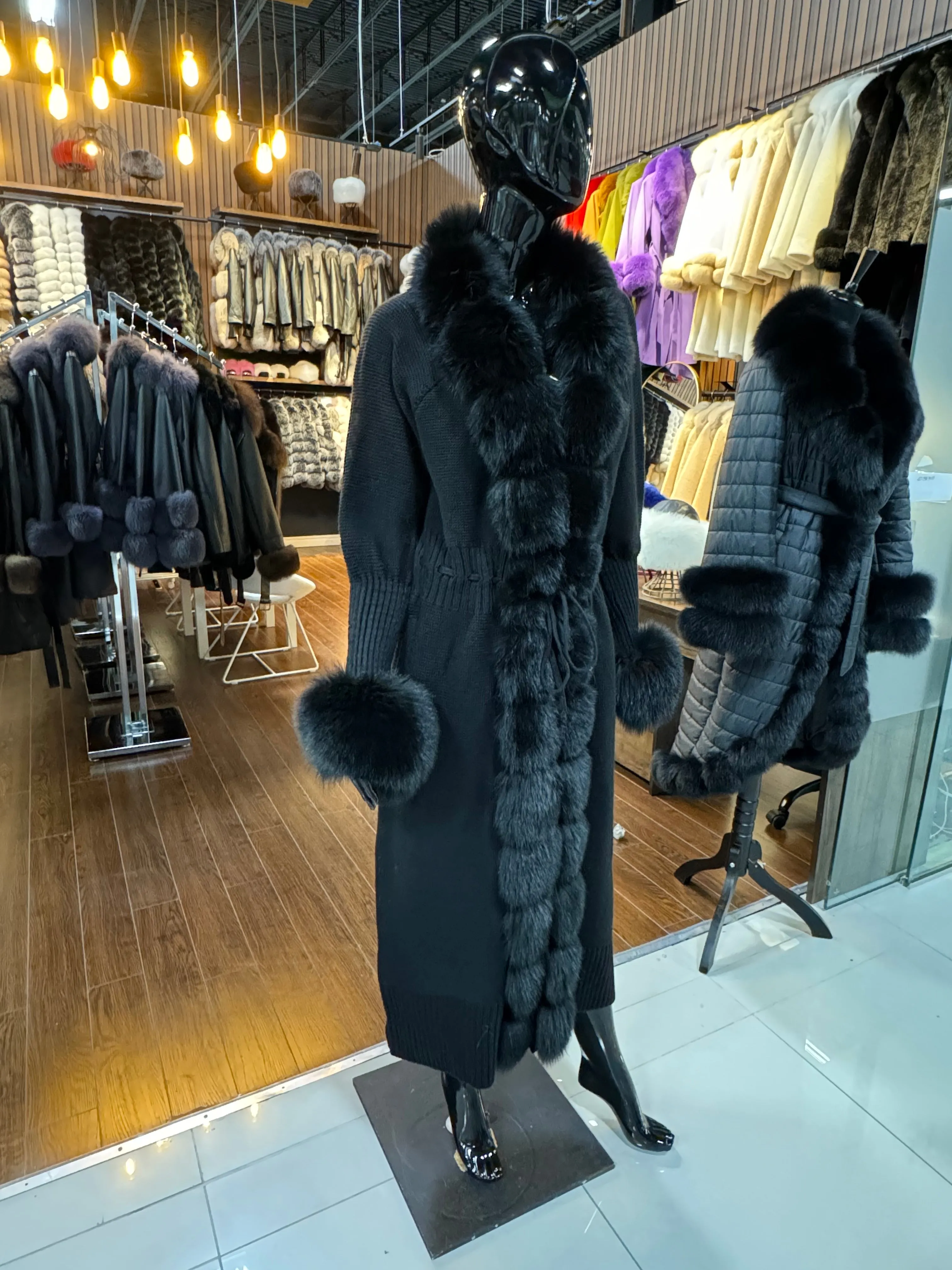 Fox fur and handwoven coat
