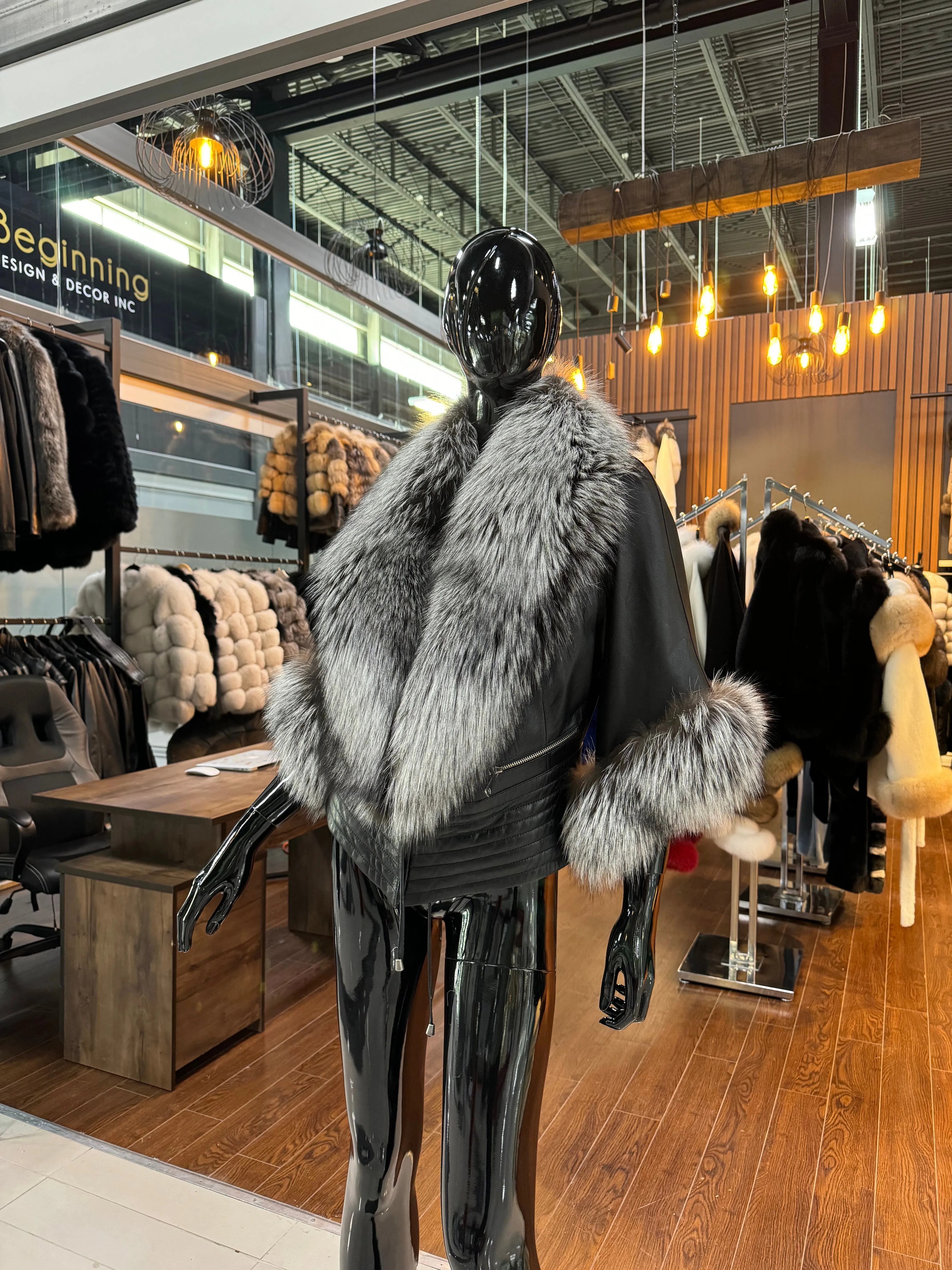 FOX FUR AND LEATHER JACKET-SKU 1057