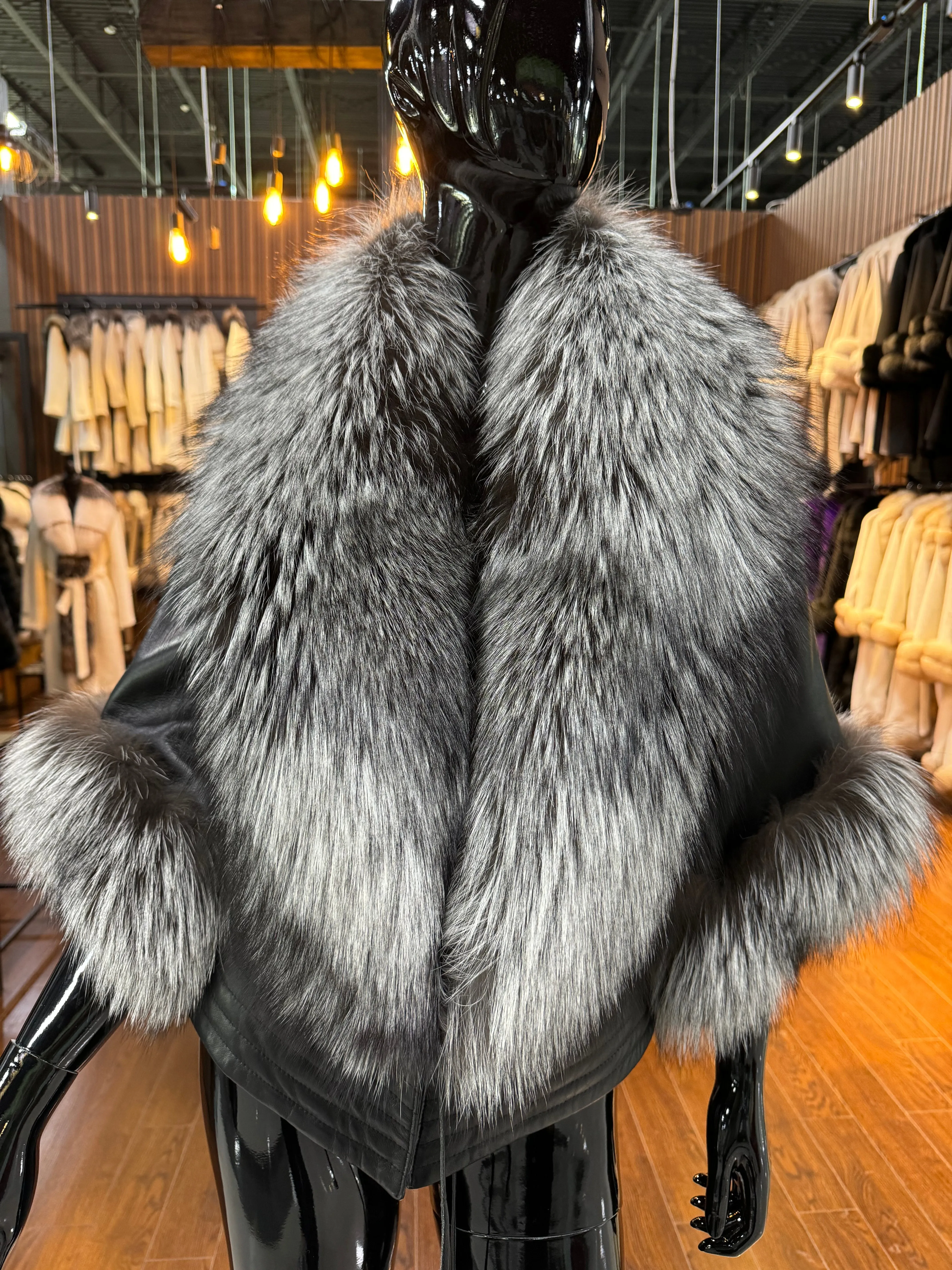 FOX FUR AND LEATHER JACKET-SKU 1057