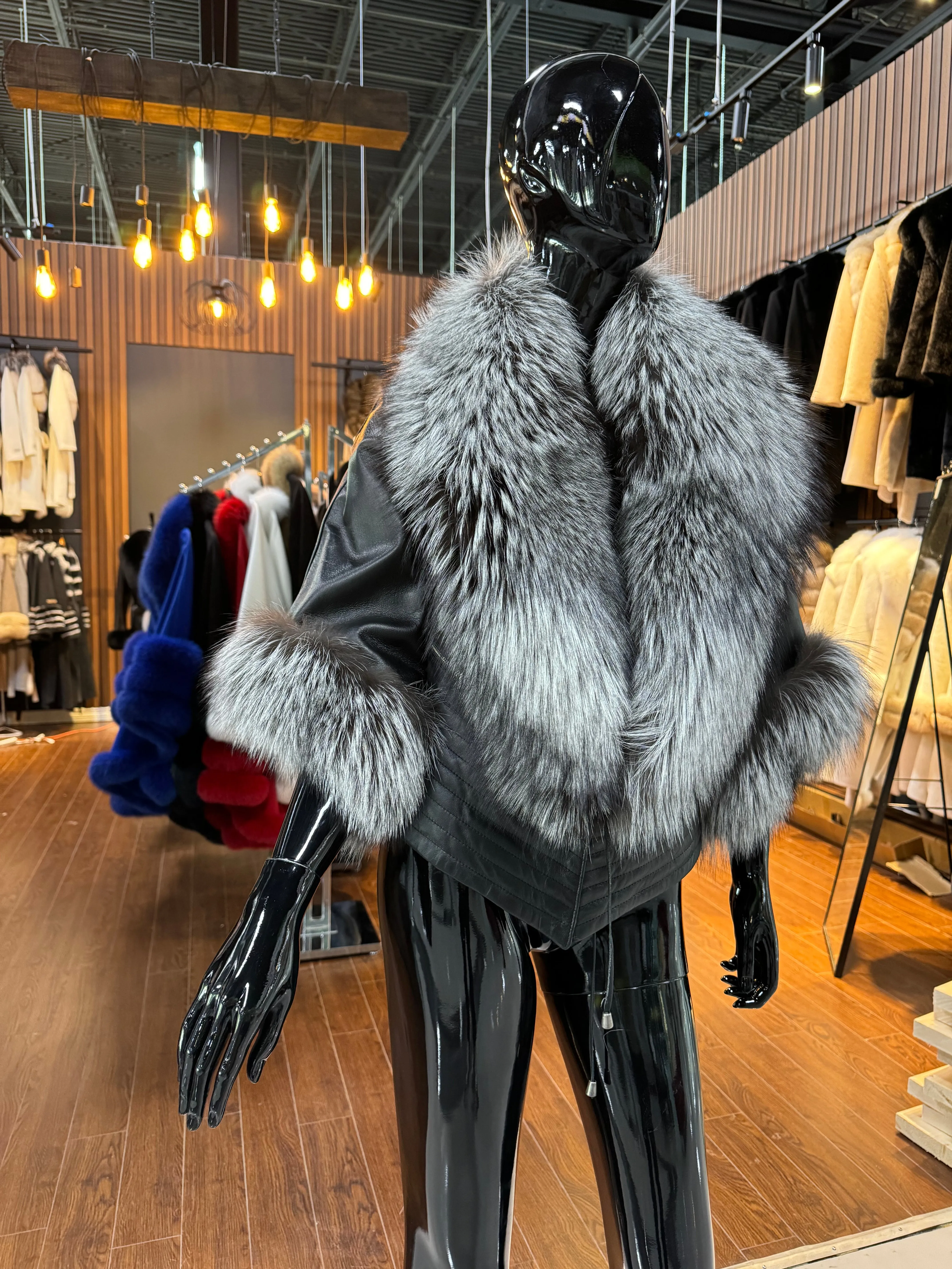 FOX FUR AND LEATHER JACKET-SKU 1057