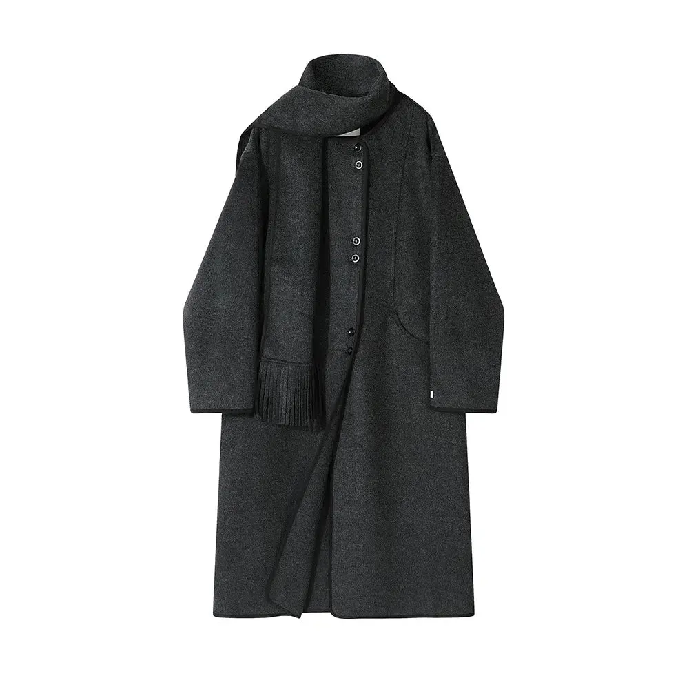 Fringed Scarf Wool Coat