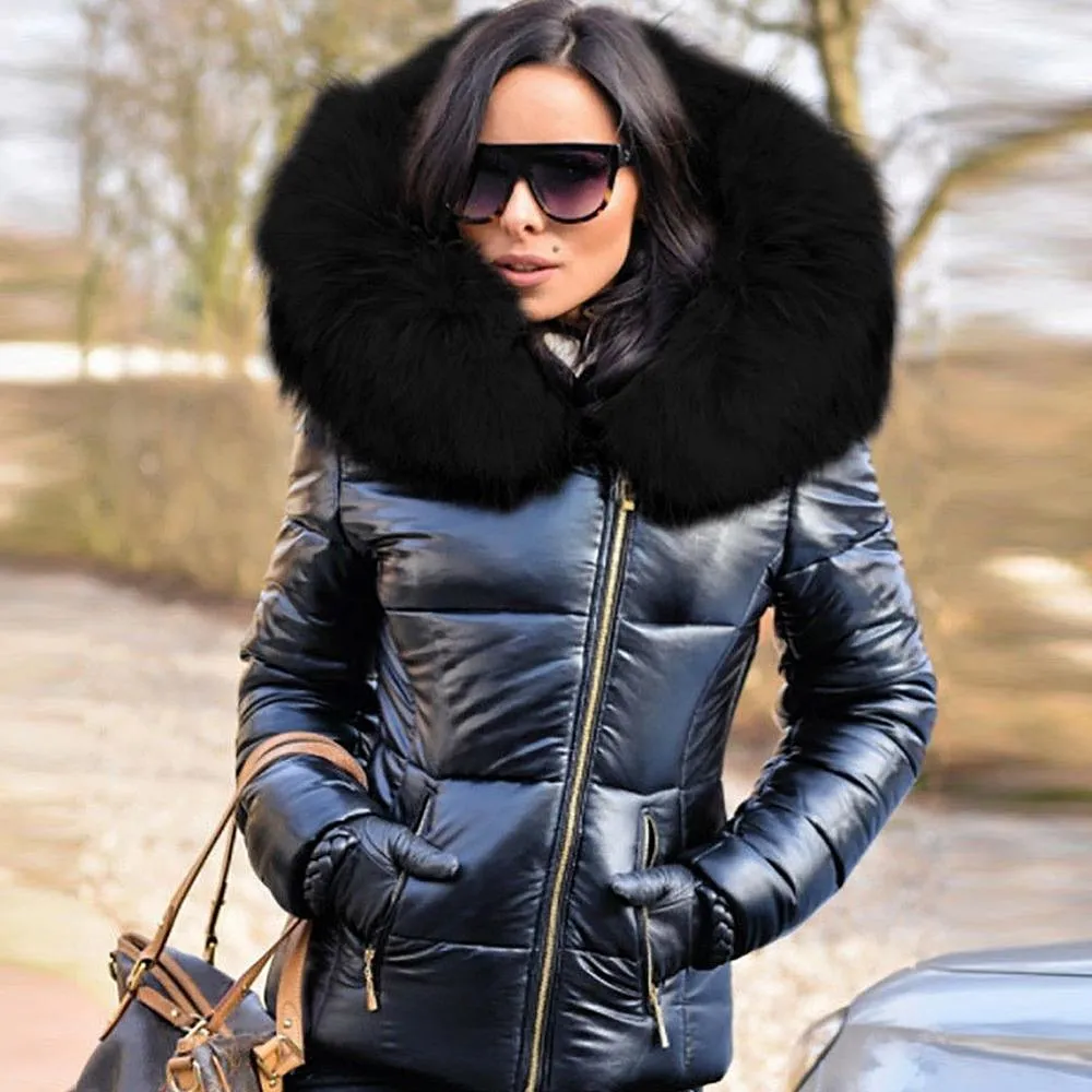 Fur Edge Hooded Warm Puffy Down Coat