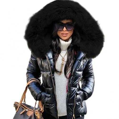 Fur Edge Hooded Warm Puffy Down Coat