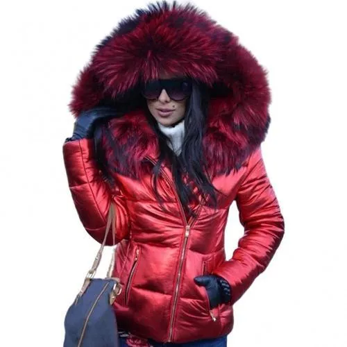Fur Edge Hooded Warm Puffy Down Coat