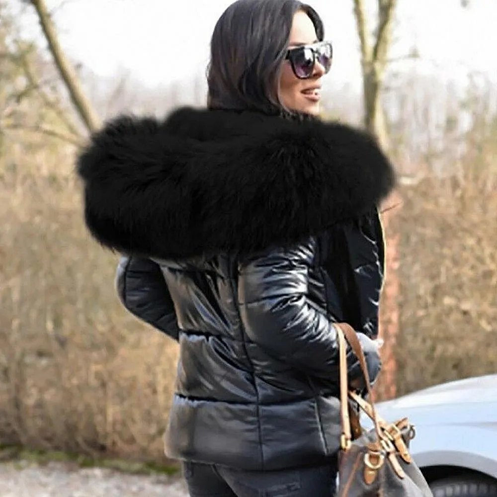 Fur Edge Hooded Warm Puffy Down Coat