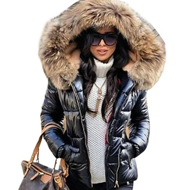 Fur Edge Hooded Warm Puffy Down Coat