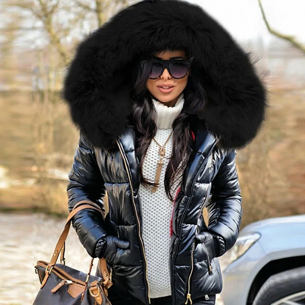 Fur Edge Hooded Warm Puffy Down Coat