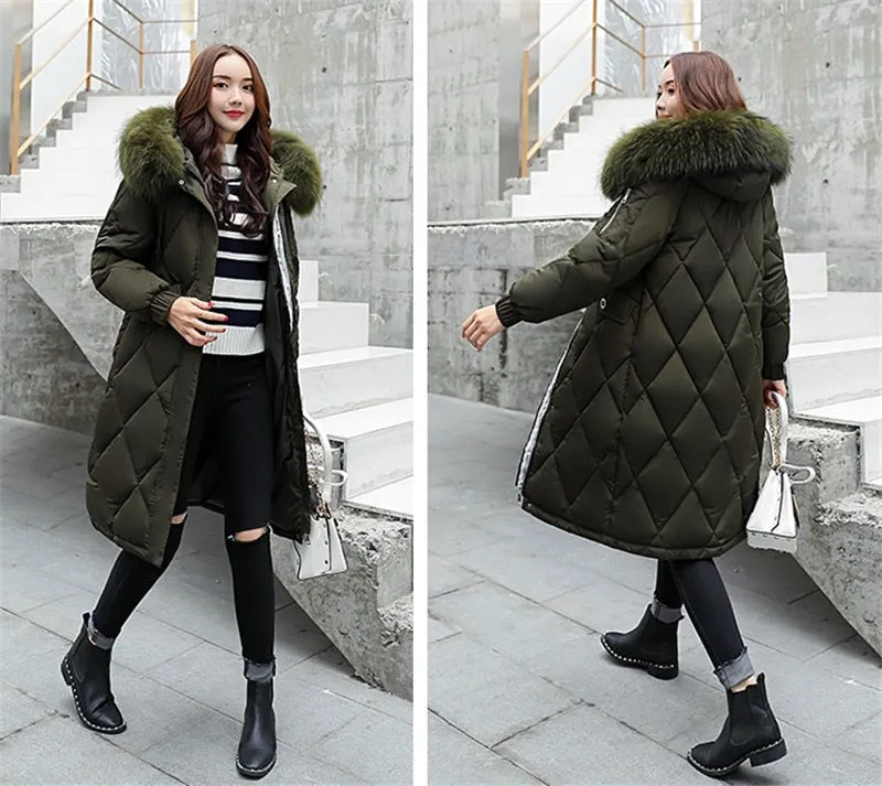 Fur Hooded Slim Long Parka
