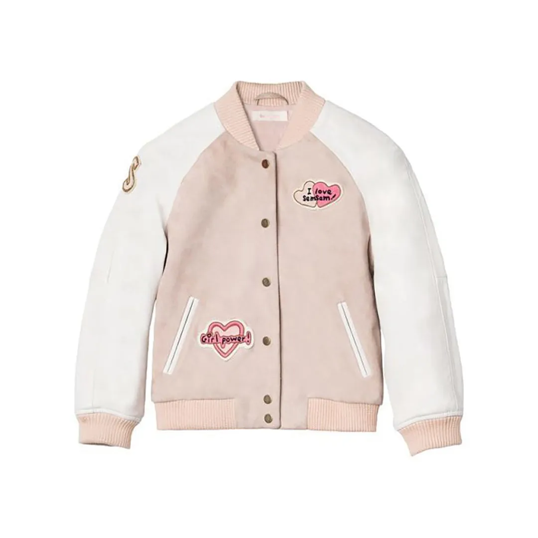 Girls Hanna Leather Bomber Jacket - Blush