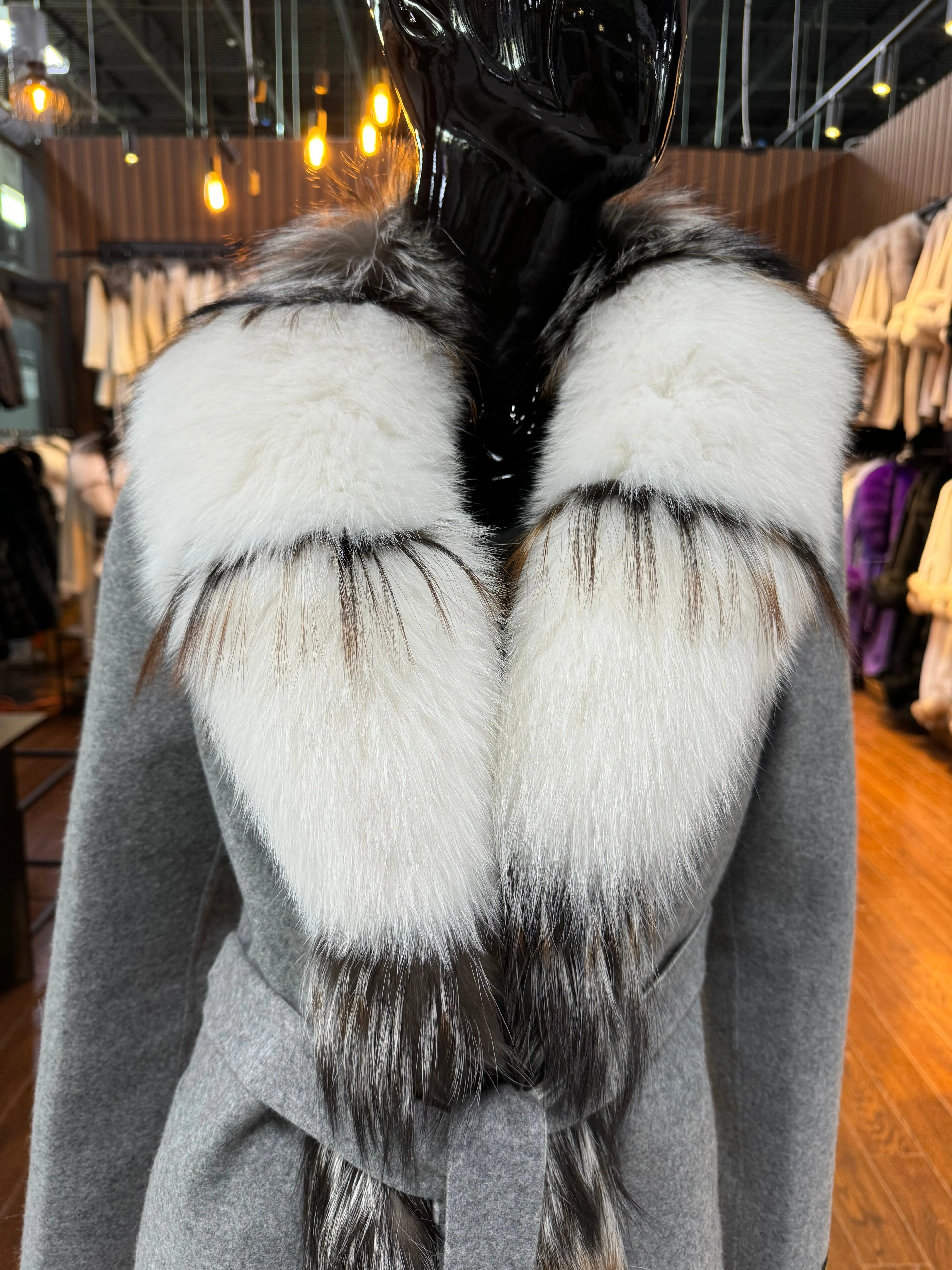 GRAY ALPACA AND FOX FUR COAT-SKU 1055