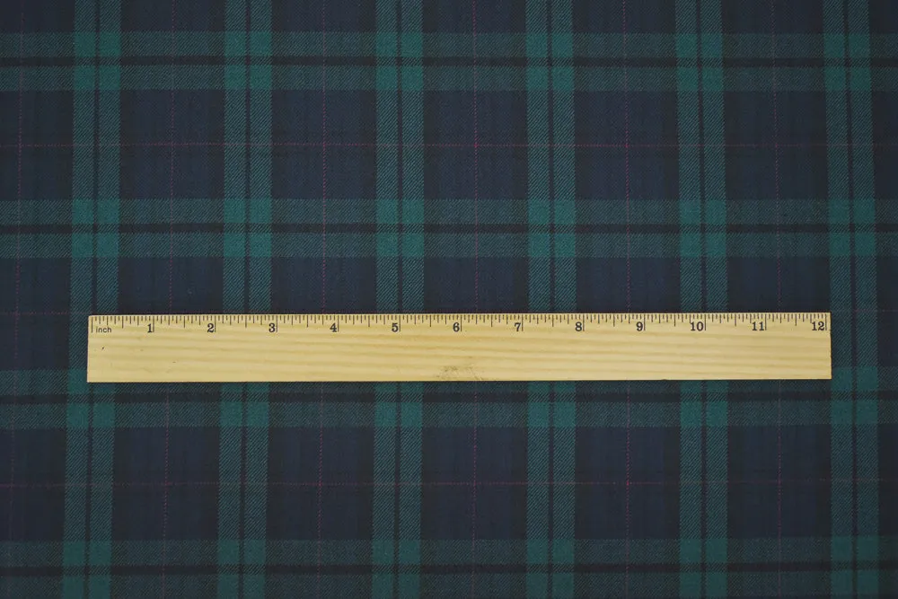 Green-Blue-Multi Wool-Poly Plaid Check Woven Twill Suiting Fabric