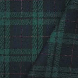 Green-Blue-Multi Wool-Poly Plaid Check Woven Twill Suiting Fabric