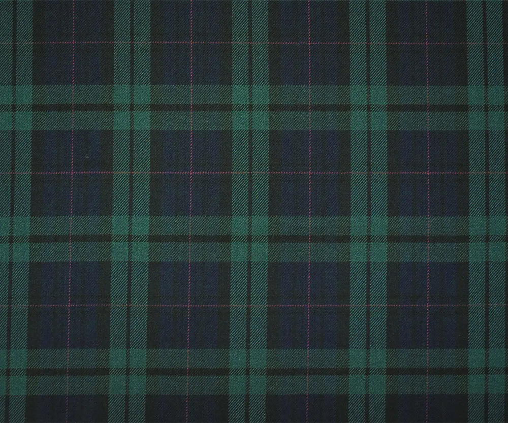Green-Blue-Multi Wool-Poly Plaid Check Woven Twill Suiting Fabric