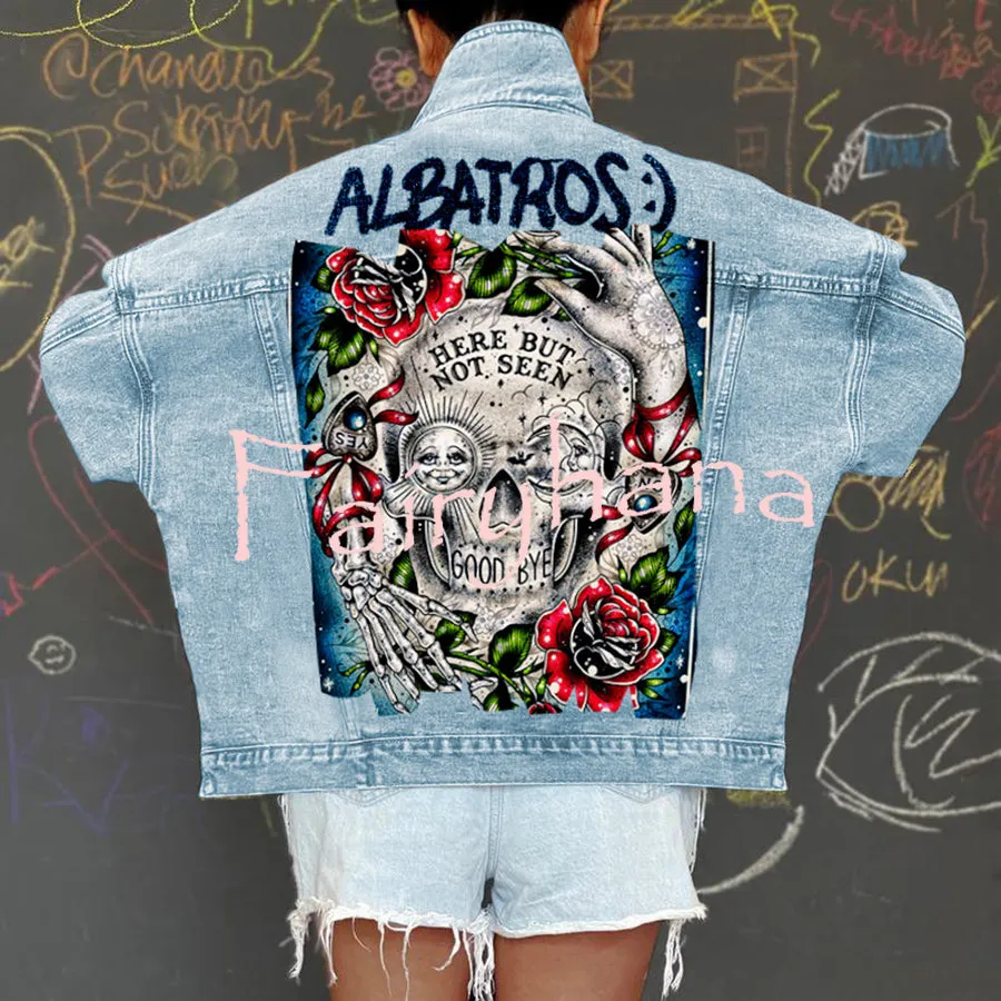Halloween Print Long Sleeve Denim Jacket
