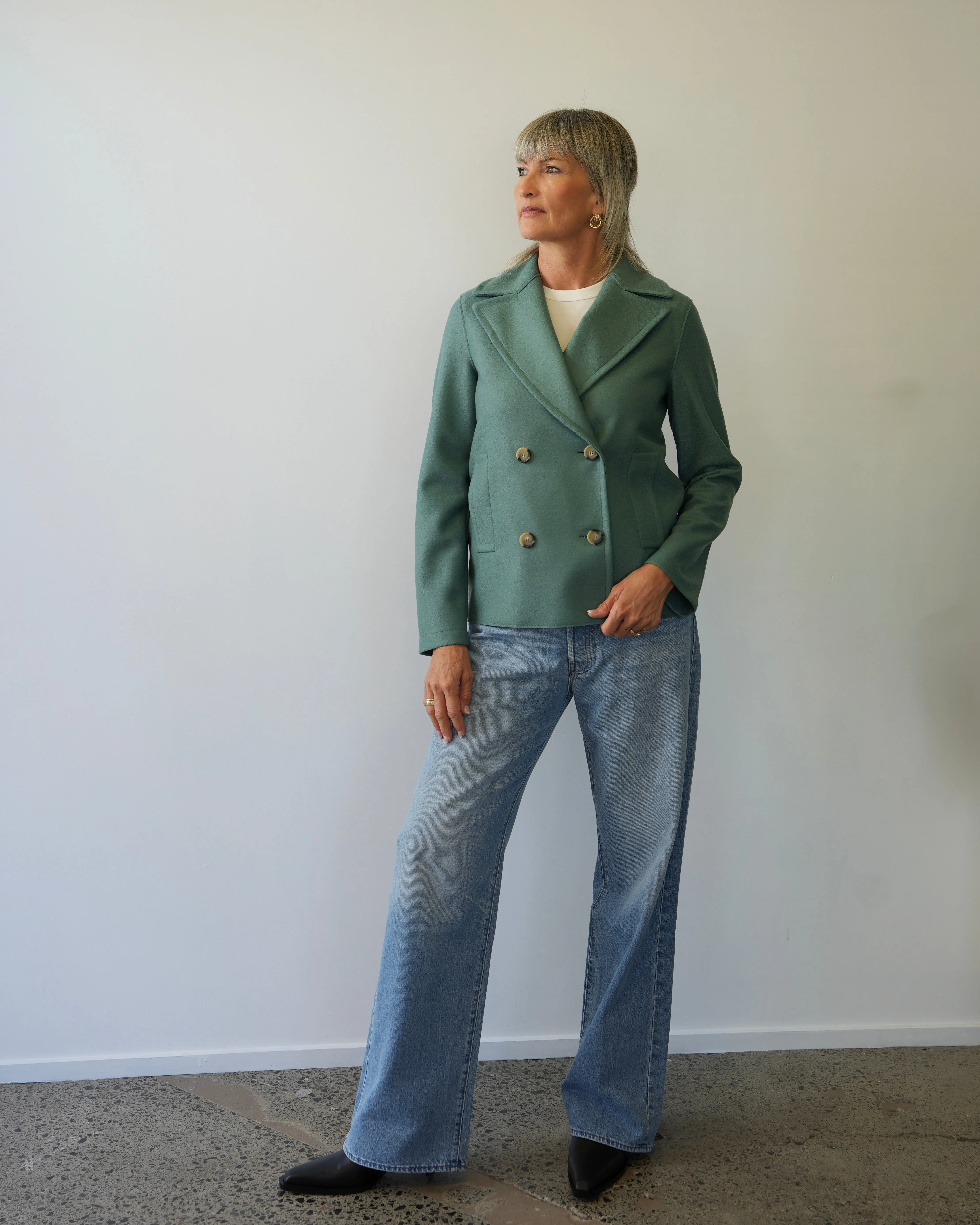Harris Wharf London | Peacoat Light Pressed Wool - Sea Green