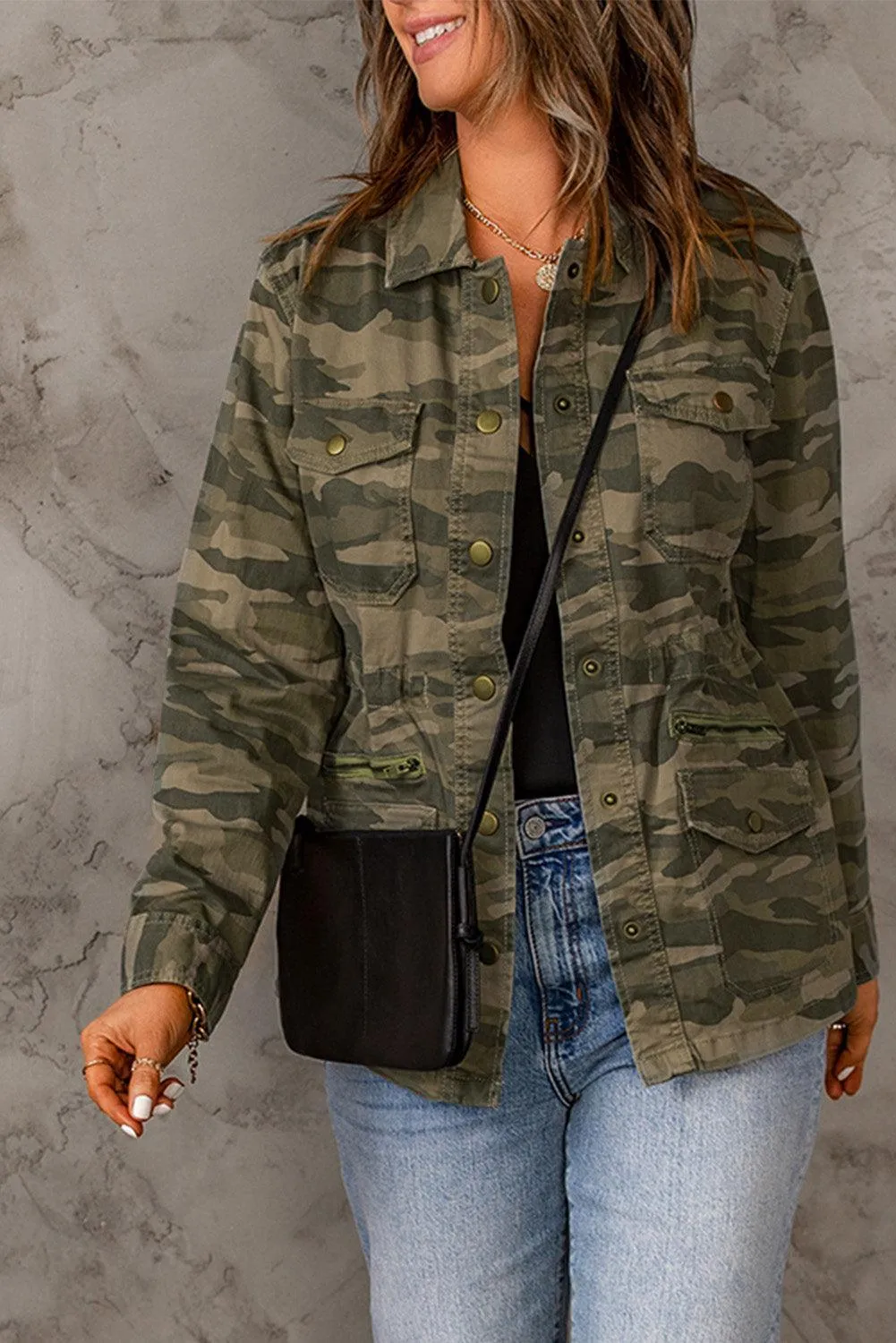 Hazel Blues® | Camouflage Snap Down Jacket
