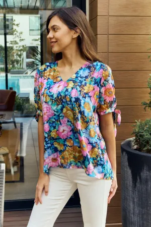 Hazel Blues® | Floral V-Neck Tie Detail Blouse