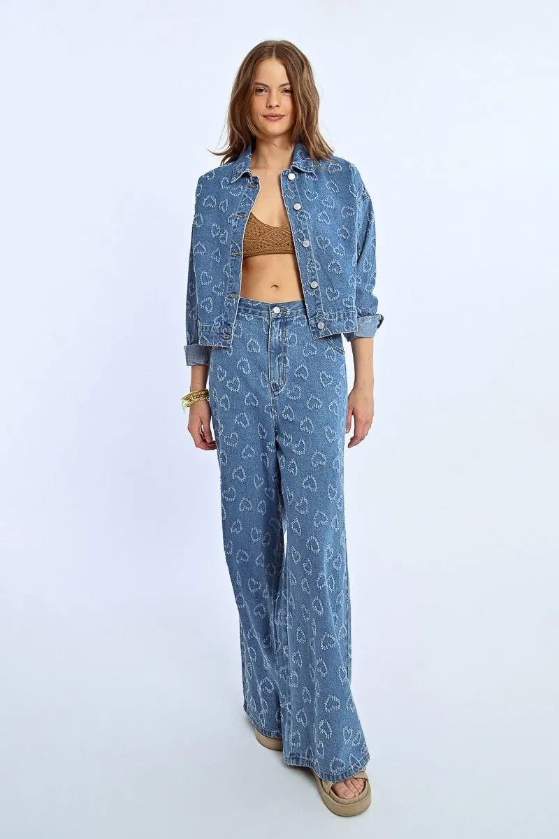 HEART PATTERN DENIM JACKET