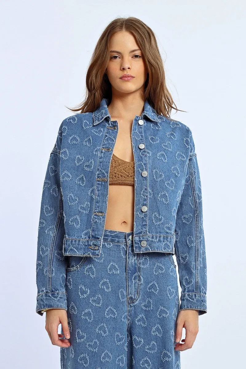HEART PATTERN DENIM JACKET